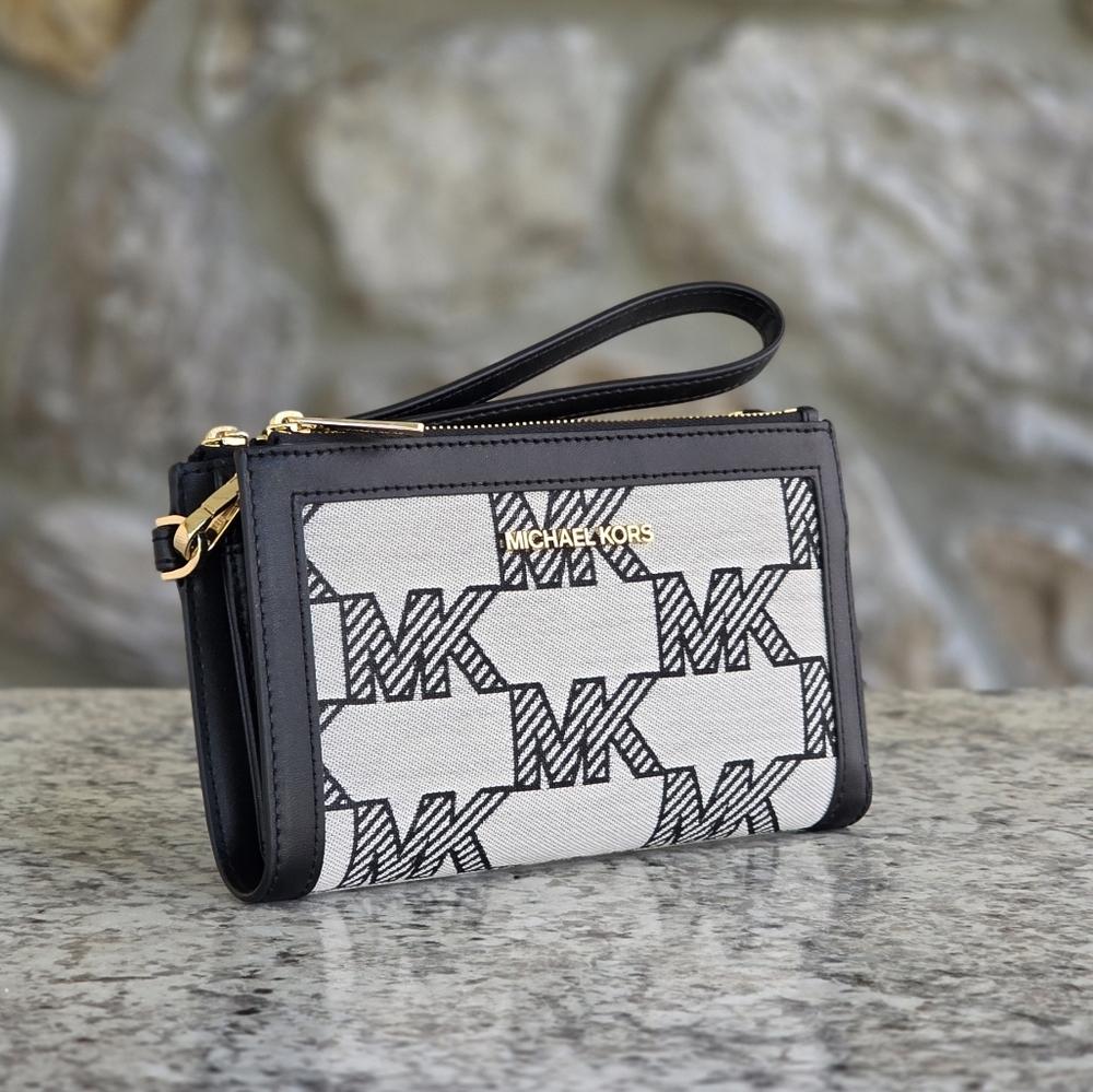 Michael Kors Jet Set Logo Large Black Double Zip Wristlet